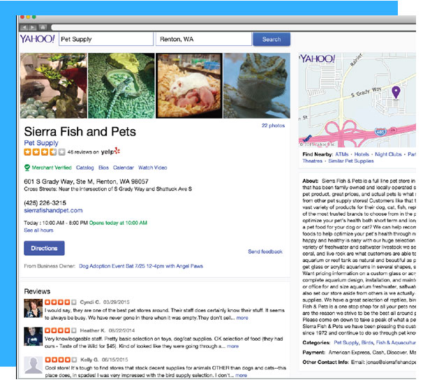 screen showing yahoo search results